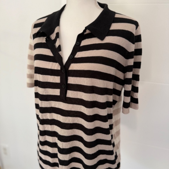 AKRIS Punto Striped Linen Collard Polo Short Sleeve Top - Picture 10 of 10